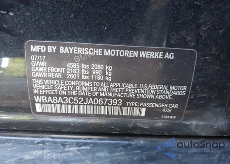 2018 BMW 320I xDrive z USA, uszkodzony, nr VIN WBA8A3C52JA067393